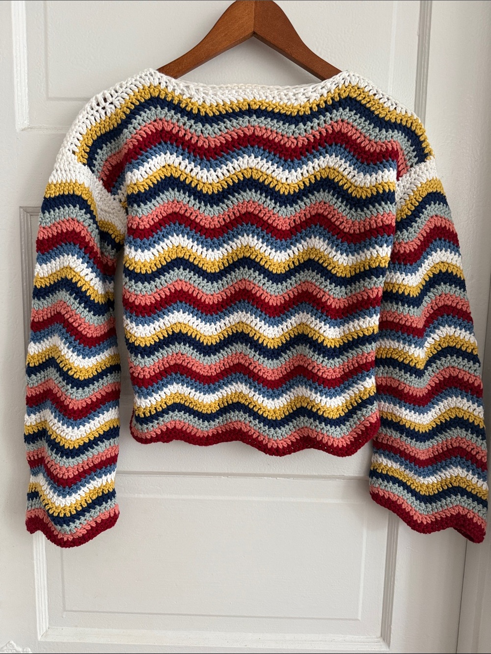 Crochet Wave Stripe Sweater - Multicolor - handmade 100% cotton
